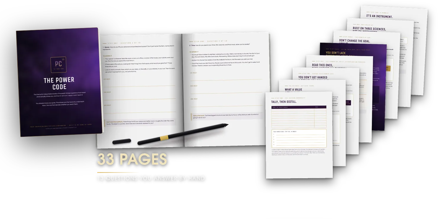 The Power Code Workshop Workbook, cover and an open interior spread